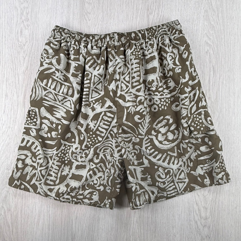 Swim Trunks Natural Life Mens Large Brown Tribal Graphic Print Board Shorts New